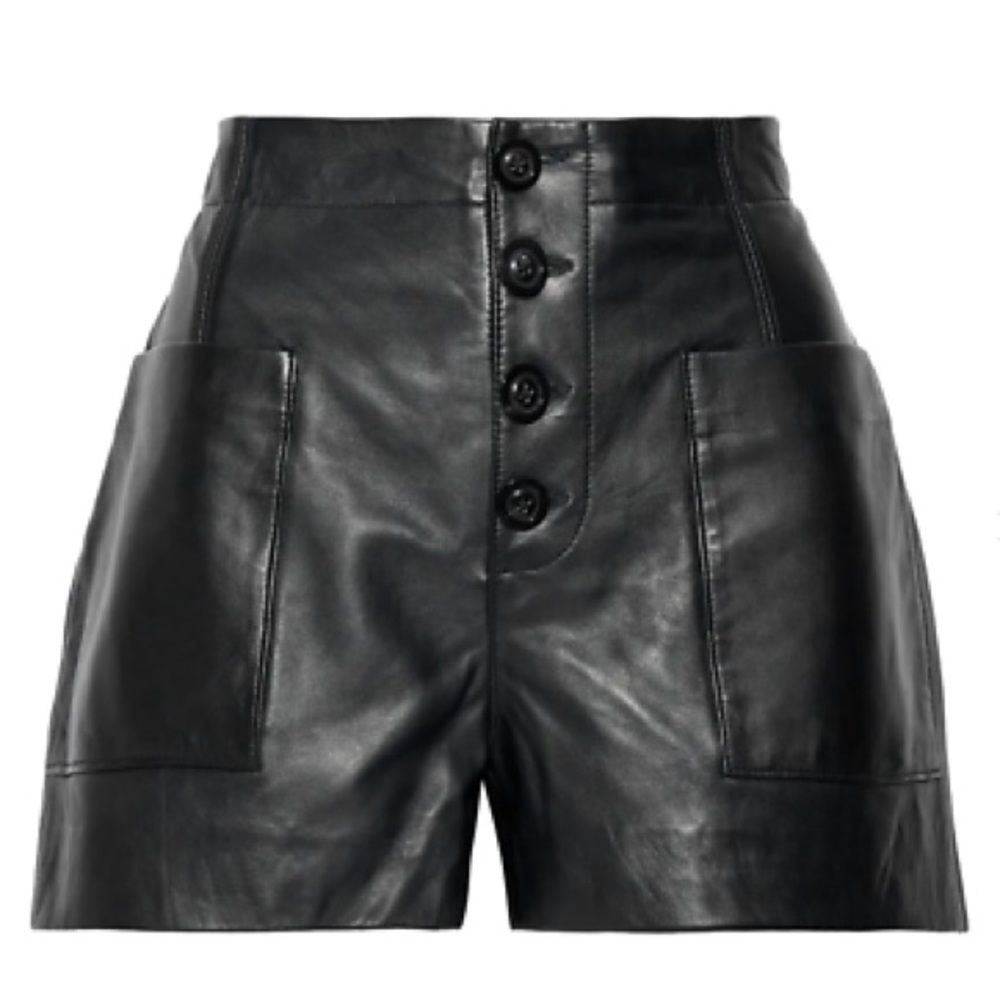 Joie Leather Lambskin Black Shorts